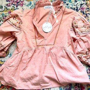 Pink peasant petal and pup top